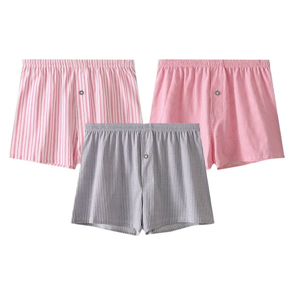 Jalioing Men's Boxer Shorts Loose Comfortable Cotton Pajama Bottoms Classic Striped Sleep Shorts Underwear 3 Pack