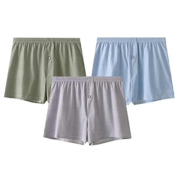 Jalioing Men's Boxer Shorts Loose Comfortable Cotton Pajama Bottoms Classic Striped Sleep Shorts Underwear 3 Pack