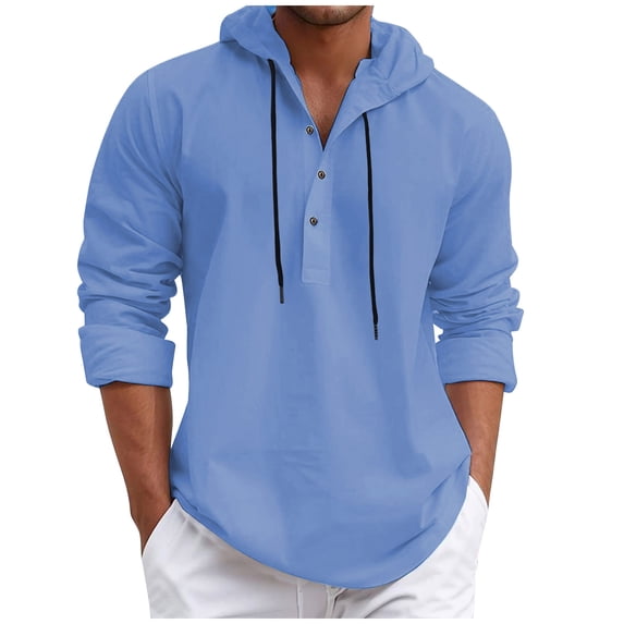 Jalioing Men's Casual Hoodies Lightweight Long Sleeve Drawstring Pullover Shirts Cotton Button Sweatshirts