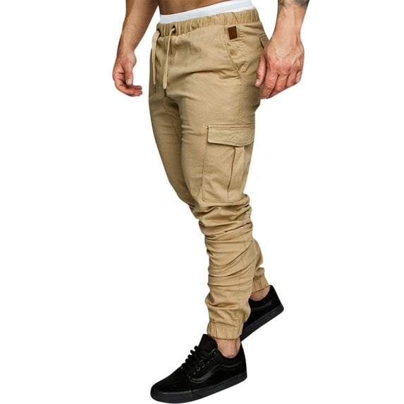Jalioing Men's Casual Joggers Solid Drawstring Waist Sport Cargo Pants Tapered Athletic Pants with Pocket