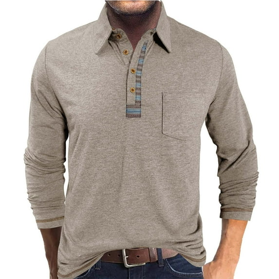 Jalioing Men's Casual Long Sleeve Shirts Button Collared Golf Shirts Business Fashion Tops with Pocket