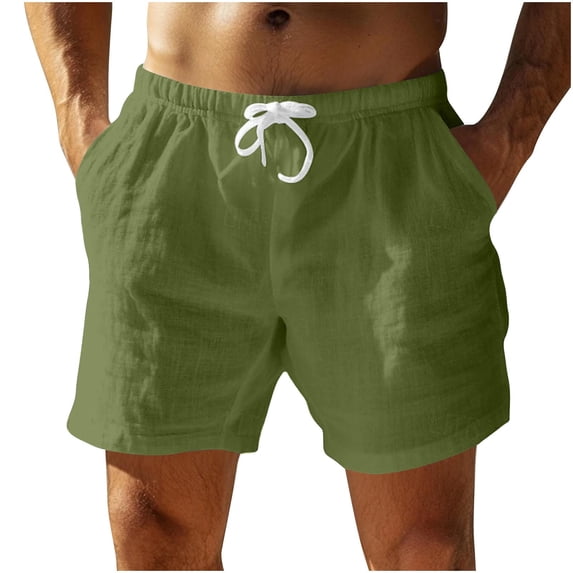 Jalioing Men's Casual Shorts Drawstring Elastic Waist Cotton Shorts Basic Loose Summer Beach Shorts with Pocket