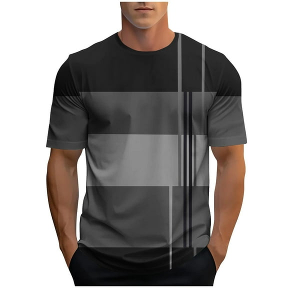 Jalioing Men's Casual Striped T Shirt Classic Casual Loose Short Sleeve Crew Neck Shirts Color Block Summer Tee