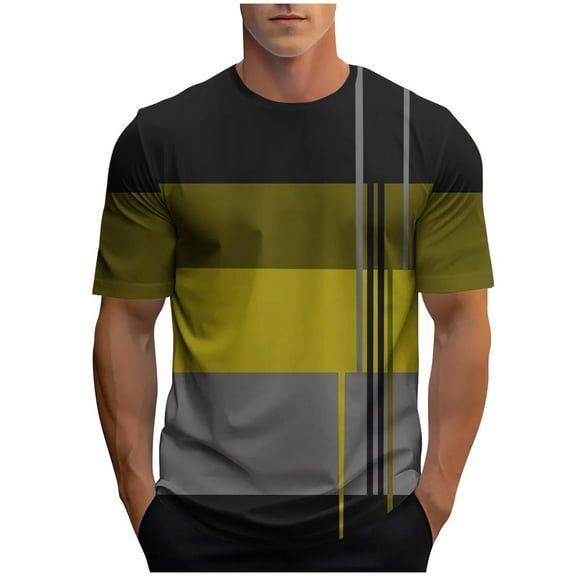 Jalioing Men's Casual Striped T Shirt Classic Casual Loose Short Sleeve Crew Neck Shirts Color Block Summer Tee