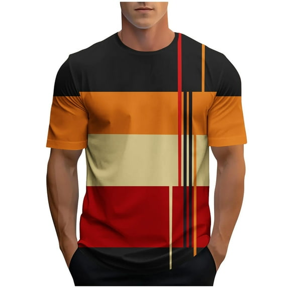 Jalioing Men's Casual Striped T Shirt Classic Casual Loose Short Sleeve Crew Neck Shirts Color Block Summer Tee