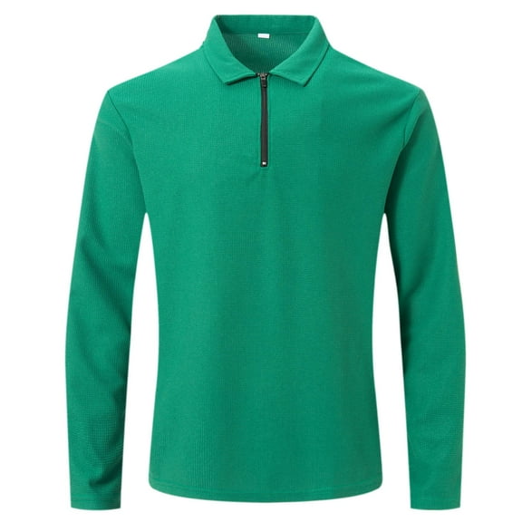 Jalioing Men's Casual Tops Fashion Basic Long Sleeve Half Zip Collared Shirt Solid Color Business Golf Shirt
