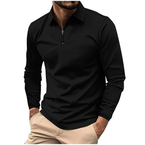 Jalioing Men's Collared Shirts Business Casual Long Sleeve Half Zip Golf Shirts Dressy Fashion Texture Tops