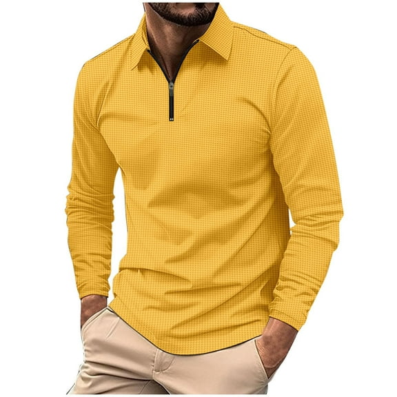 Jalioing Men's Collared Shirts Business Casual Long Sleeve Half Zip Golf Shirts Dressy Fashion Texture Tops