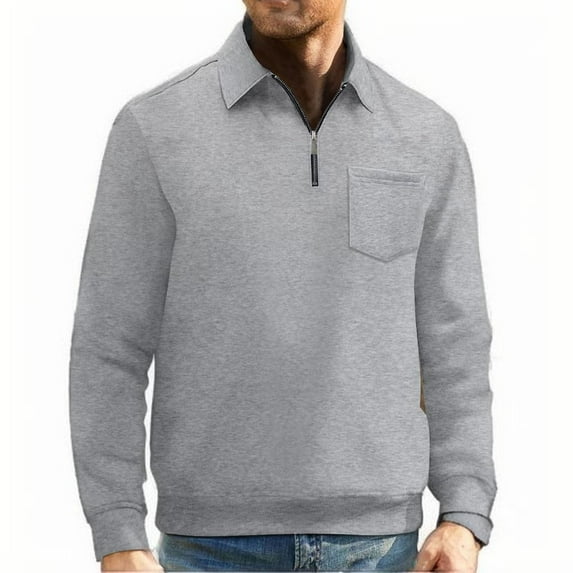 Jalioing Men's Collared Sweatshirts Vintage Fashion Long Sleeve Half Zip Shirt Classic Cotton Pullover with Pocket