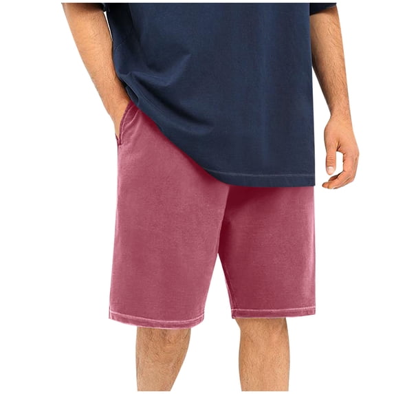 Jalioing Men's Cotton Shorts Loose Wide Leg Elastic Waist Plain Shorts Summer Casual Athletic Running Shorts