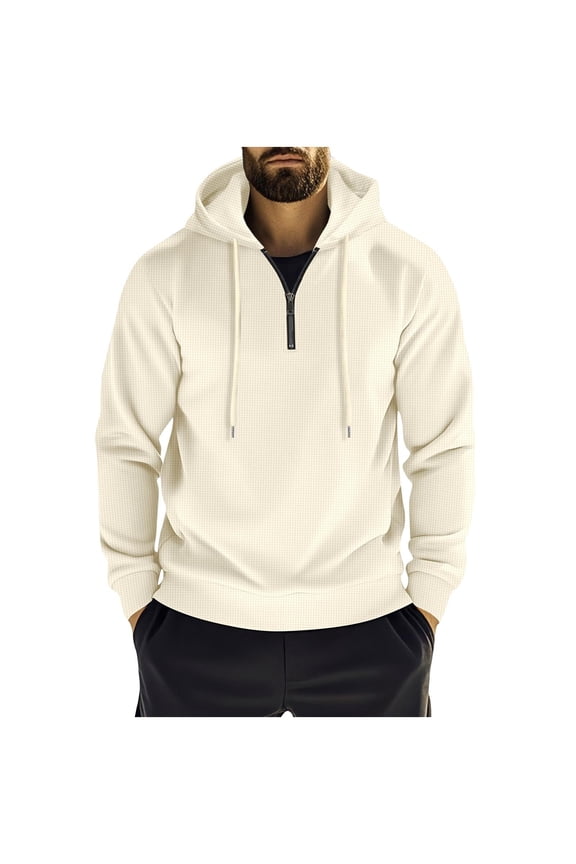 Men's Drawstring Hoodies Casual Half Zip Long Sleeve Hooded Sweatshirt Solid Color Fashion Pullover