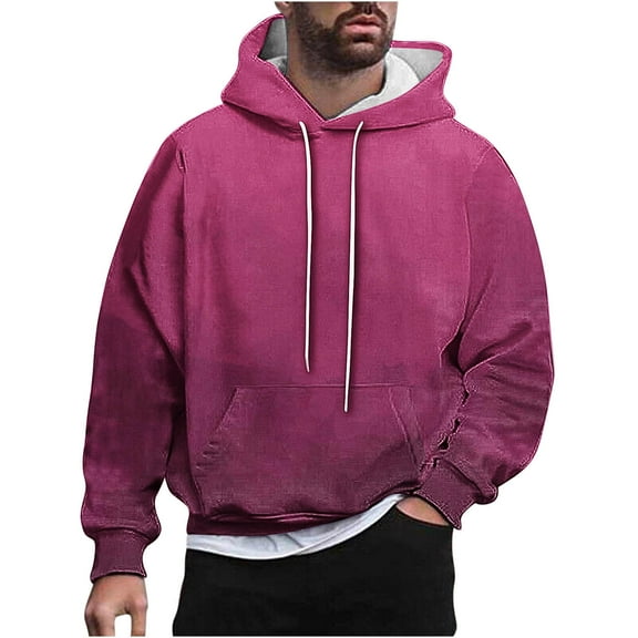 Jalioing Men's Drawstring Hoodies Loose Long Sleeve Hooded Sweatshirts Fashion Solid Color Fall Pullover Tops
