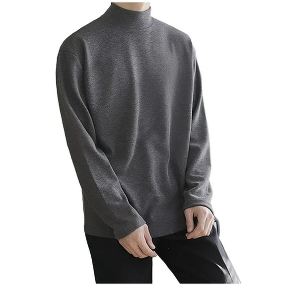 Jalioing Men's Fall Winter Casual Shirts Loose Basic Solid Color Long Sleeve Mock Neck Tops Comfy Soft Undershirt