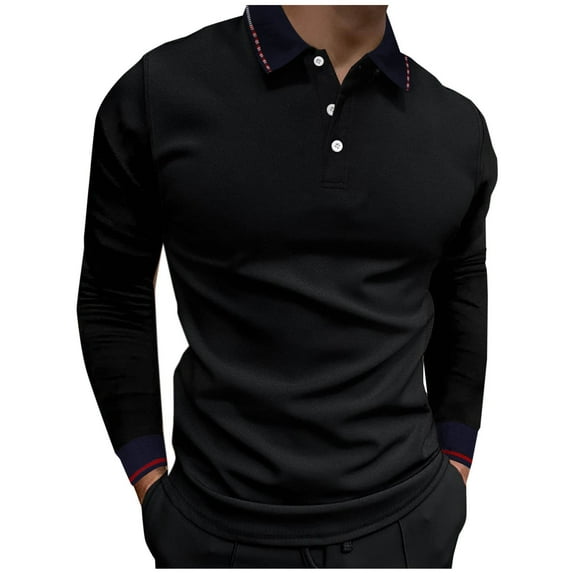 Jalioing Men's Golf Shirt Casual Breathable Long Sleeve Collared Shirts Fashion Solid Color Athletic Tops