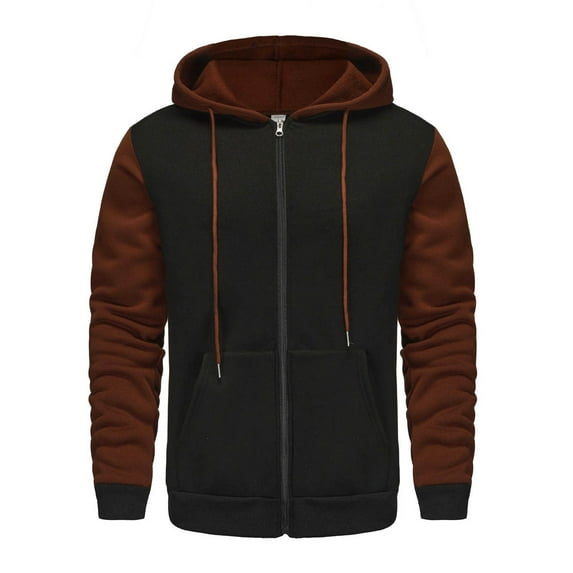 Jalioing Men's Hoodies Color Block Long Sleeve Full Zip Jacket Casual Hooded Drawstring Sweatshirts with Pocket