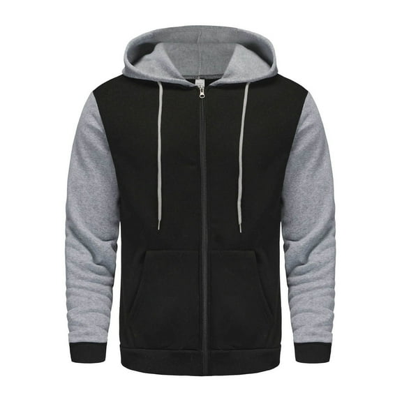 Jalioing Men's Hoodies Color Block Long Sleeve Full Zip Jacket Casual Hooded Drawstring Sweatshirts with Pocket