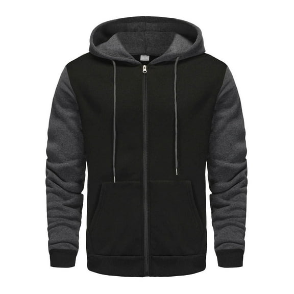 Jalioing Men's Hoodies Color Block Long Sleeve Full Zip Jacket Casual Hooded Drawstring Sweatshirts with Pocket