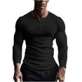 thumbnail image 1 of Jalioing Men's Long Sleeve Athletic Shirt Ribbed Stretchy V Neck Workout T Shirt Casual Solid Muscle Tee, 1 of 6