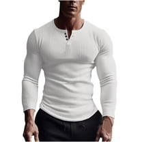 Jalioing Men's Long Sleeve Athletic Shirt Ribbed Stretchy V Neck Workout T Shirt Casual Solid Muscle Tee