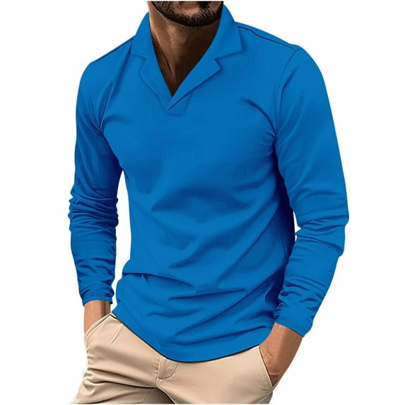 Jalioing Men's Long Sleeve Shirts Dressy Fashion Solid Color Collared Golf Shirts Casual Business Work Tops