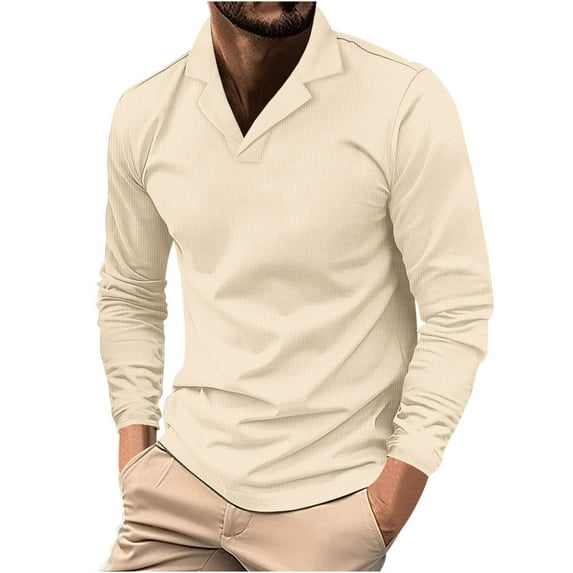 Jalioing Men's Long Sleeve Shirts Dressy Fashion Solid Color Collared Golf Shirts Casual Business Work Tops