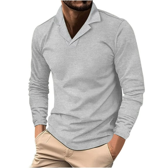 Jalioing Men's Long Sleeve Shirts Dressy Fashion Solid Color Collared Golf Shirts Casual Business Work Tops