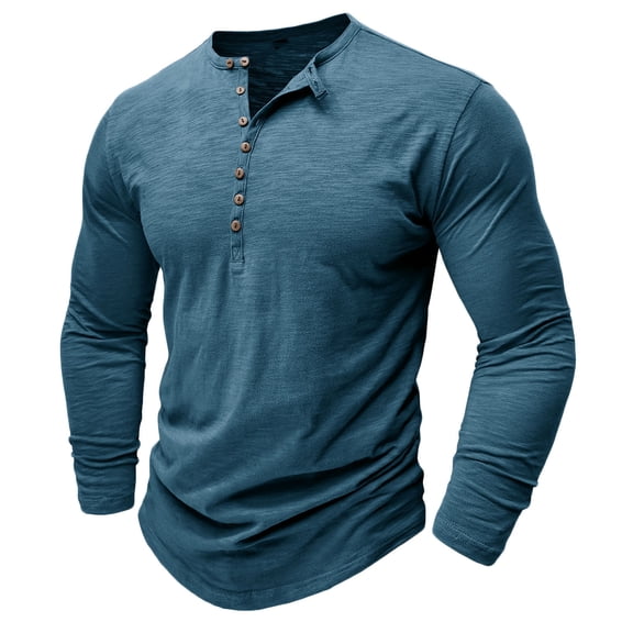 Jalioing Men's Long Sleeve Shirts Fall Crew Neck Button Pullover Tee Casual Basic Solid Color T Shirts