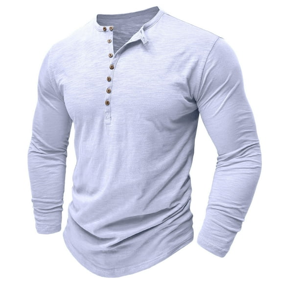 Jalioing Men's Long Sleeve Shirts Fall Crew Neck Button Pullover Tee Casual Basic Solid Color T Shirts