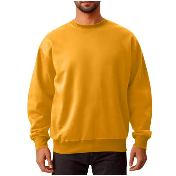 Jalioing Men's Pullover Shirts Solid Color Basic Long Sleeve Sweatshirts Casual Loose Crew Neck Spring Tees Tops
