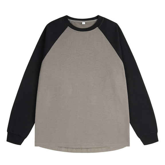 Jalioing Men's Pullover Tee Color Block Long Sleeve Dropped Shoulder T Shirts Casual Loose Crew Neck Tops