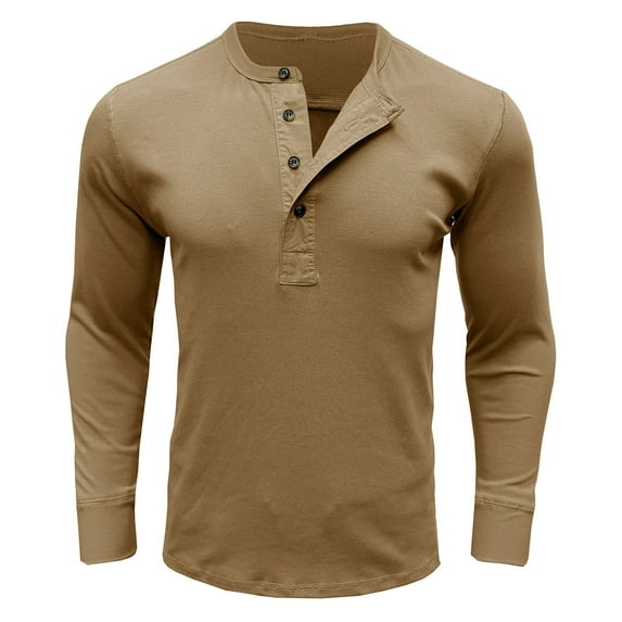 Jalioing Men's Shirts Classic Casual Long Sleeve Button Crew Neck T Shirt Business Fashion Ribbed Pullover Tee