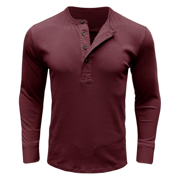 Jalioing Men's Shirts Classic Casual Long Sleeve Button Crew Neck T Shirt Business Fashion Ribbed Pullover Tee