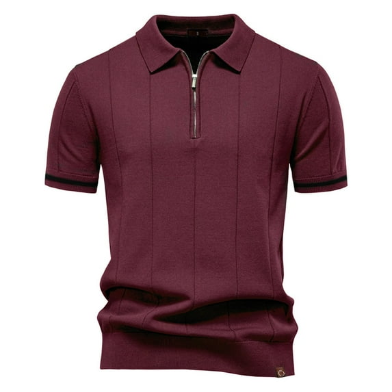 Jalioing Men's Shirts Quarter Zipper Collared Short Sleeve Golf Shirt Vintage Fashion Casual Dressy Cotton Tops