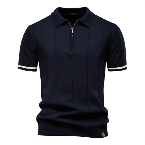 Jalioing Men's Shirts Quarter Zipper Collared Short Sleeve Golf Shirt Vintage Fashion Casual Dressy Cotton Tops