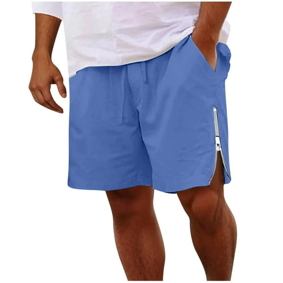 Jalioing Men's Shorts Summer Trendy Drawstring Waist Side Slit Zipper Shorts Classic Basic Lounge Shorts with Pocket