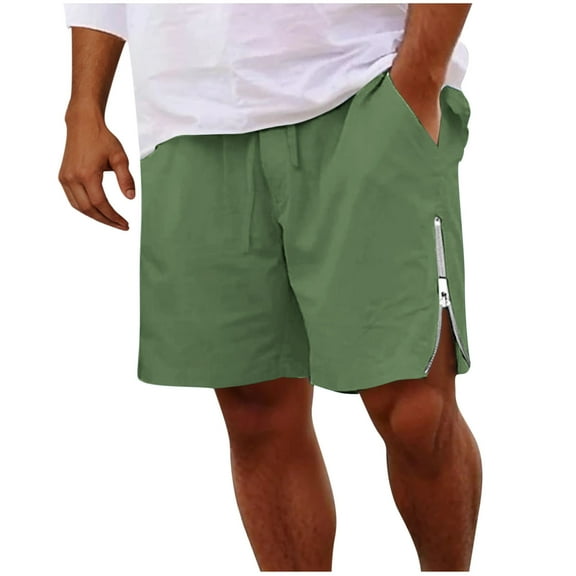 Jalioing Men's Shorts Summer Trendy Drawstring Waist Side Slit Zipper Shorts Classic Basic Lounge Shorts with Pocket