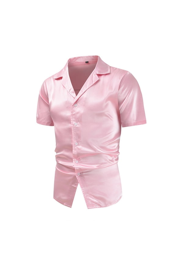 Men's Silk Shirts Short Sleeve Button Down Collared Satin Blouses Summer Casual Fashion Shirts Clubwear
