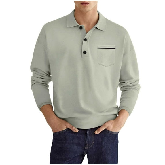 Jalioing Men's Solid Color Golf Shirts Collared Button Long Sleeve T Shirt Business Casual Tops with Pocket
