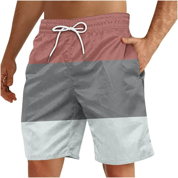 Jalioing Men's Summer Casual Shorts with Pocket Color Block Drawstring Waist Loose Shorts Vacation Beach Shorts