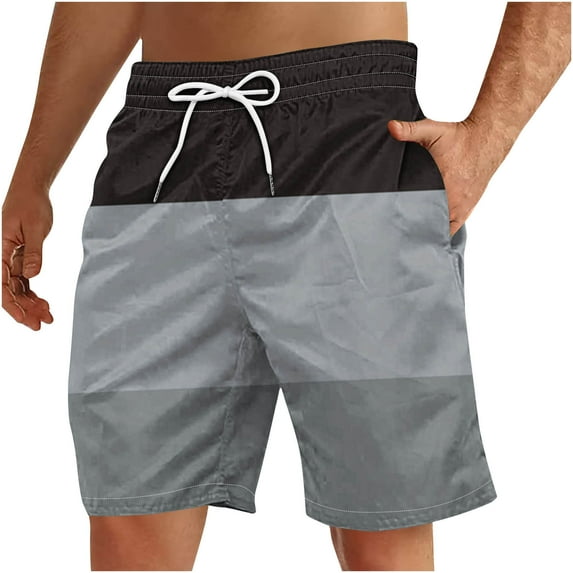 Jalioing Men's Summer Casual Shorts with Pocket Color Block Drawstring Waist Loose Shorts Vacation Beach Shorts