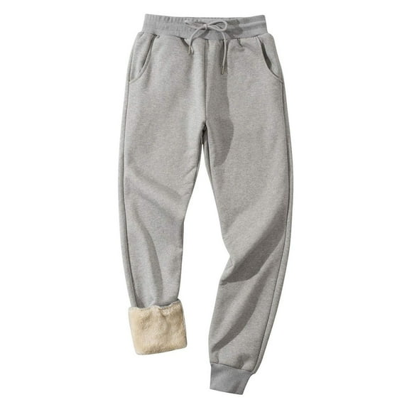 Jalioing Men's Thermal Pants Elastic Waist Fleece Lined Casual Pants Winter Solid Color Warm Sport Pants with Pockets