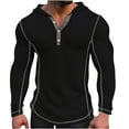 thumbnail image 1 of Jalioing Men's Vintage Hooded Pullover Top Gym Long Sleeve Hoodies Tops Quarter Button V-Neck Slim Shirt (Large, Black), 1 of 6