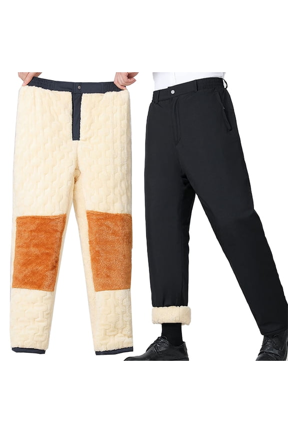 Men's Warm Pants with Pockets Thick Fleece Lined Business Casual Pants Winter Thermal Work Pants