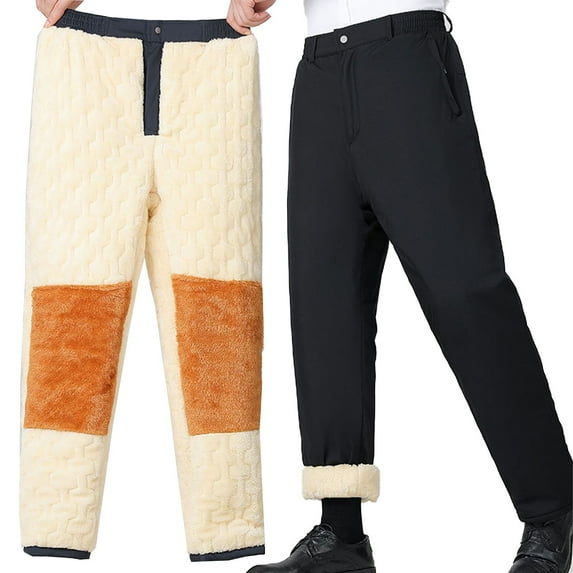Jalioing Men's Warm Pants with Pockets Thick Fleece Lined Business Casual Pants Winter Thermal Work Pants
