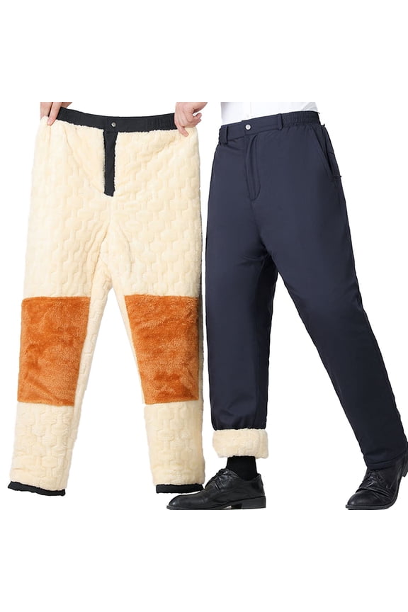 Men's Warm Pants with Pockets Thick Fleece Lined Business Casual Pants Winter Thermal Work Pants