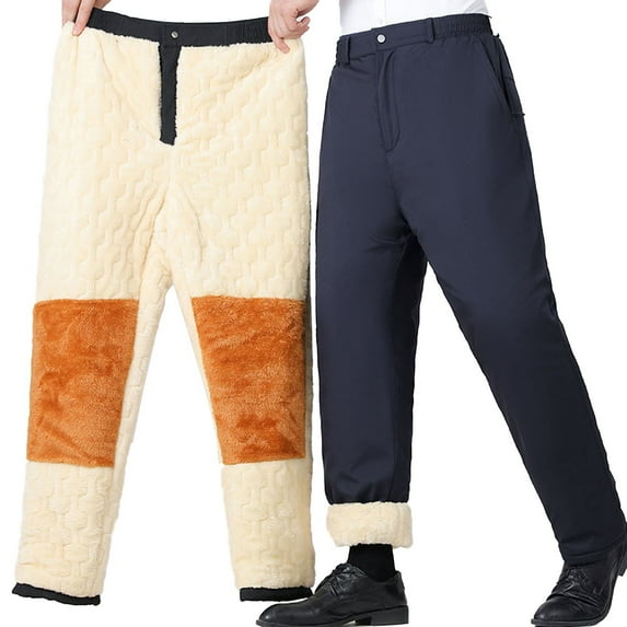 Jalioing Men's Warm Pants with Pockets Thick Fleece Lined Business Casual Pants Winter Thermal Work Pants