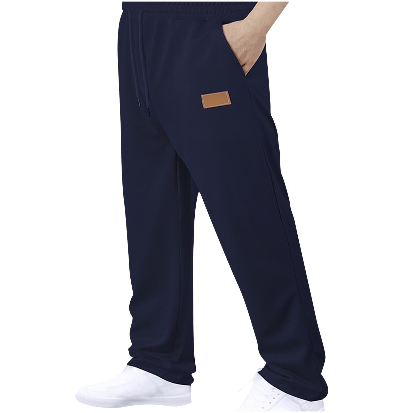 Jalioing Men's Wide Leg Sweatpants Solid Loose Elastic Waist Drawstring ...