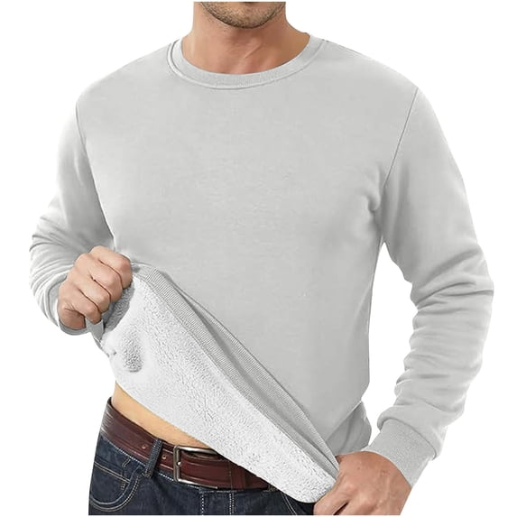 Jalioing Men's Winter Basic T Shirt Thick Warm Fleece Lined Long Sleeve Crew Neck Shirts Thermal Undershirts
