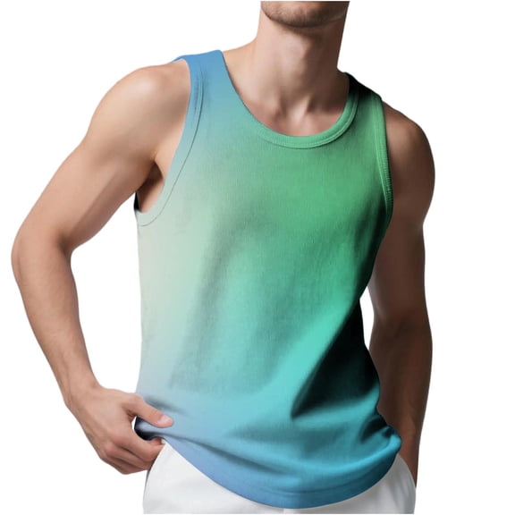 Jalioing Men's Workout Tank Tops Casual Gradient Sleeveless Crew Neck Shirt Summer Gym Sport Athletic T Shirts