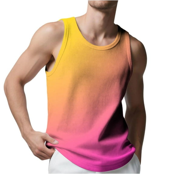 Jalioing Men's Workout Tank Tops Casual Gradient Sleeveless Crew Neck Shirt Summer Gym Sport Athletic T Shirts